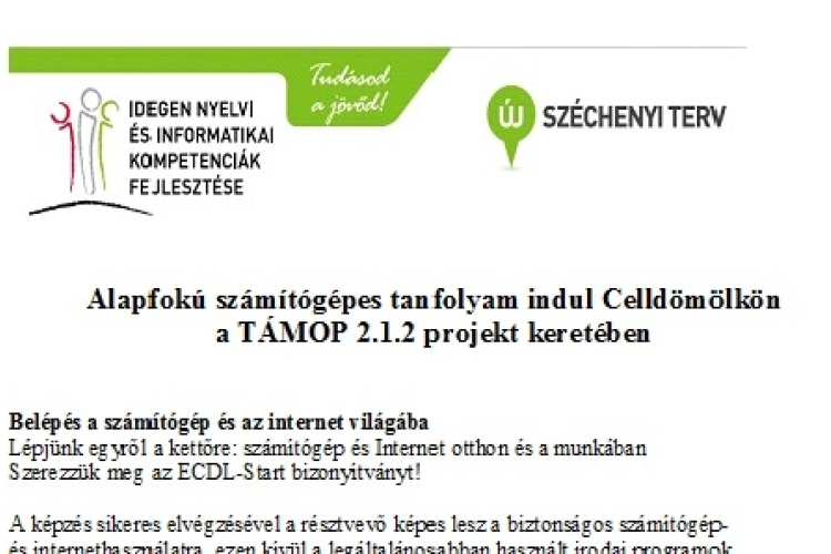 TÁMOP 2.1.2 - alapfokú számítógépes tanfolyam indul Celldömölkön