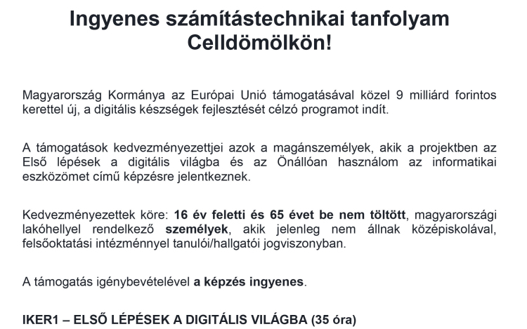 Ismét ingyenes számítástechnikai tanfolyam Celldömölkön