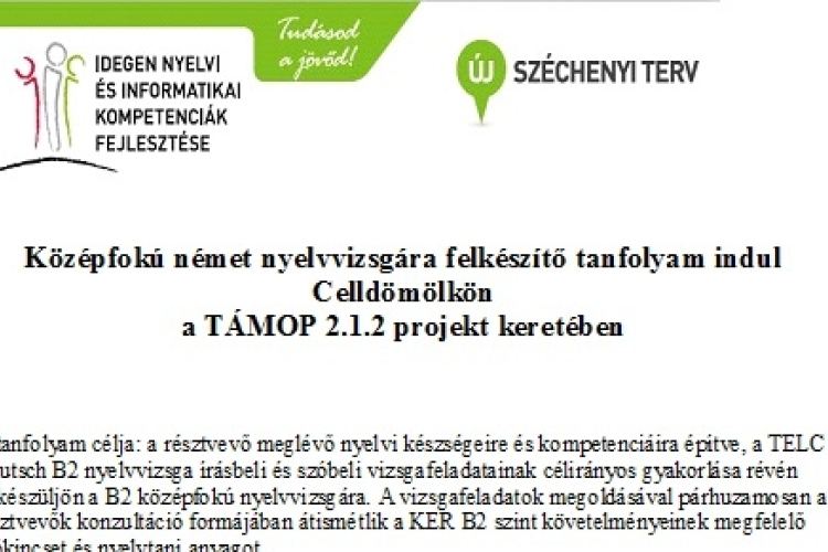 Középfokú német nyelvvizsgára felkészítő tanfolyam indul Celldömölkön