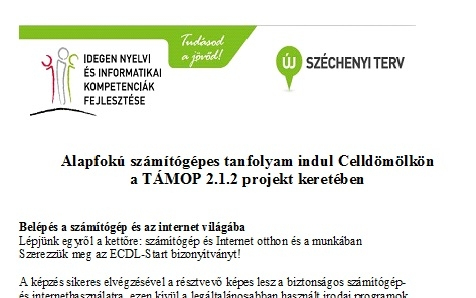 TÁMOP 2.1.2 - alapfokú számítógépes tanfolyam indul Celldömölkön